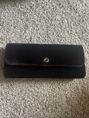 Victoria's Secret Black Velvet Clutch with Gold Heart Accent